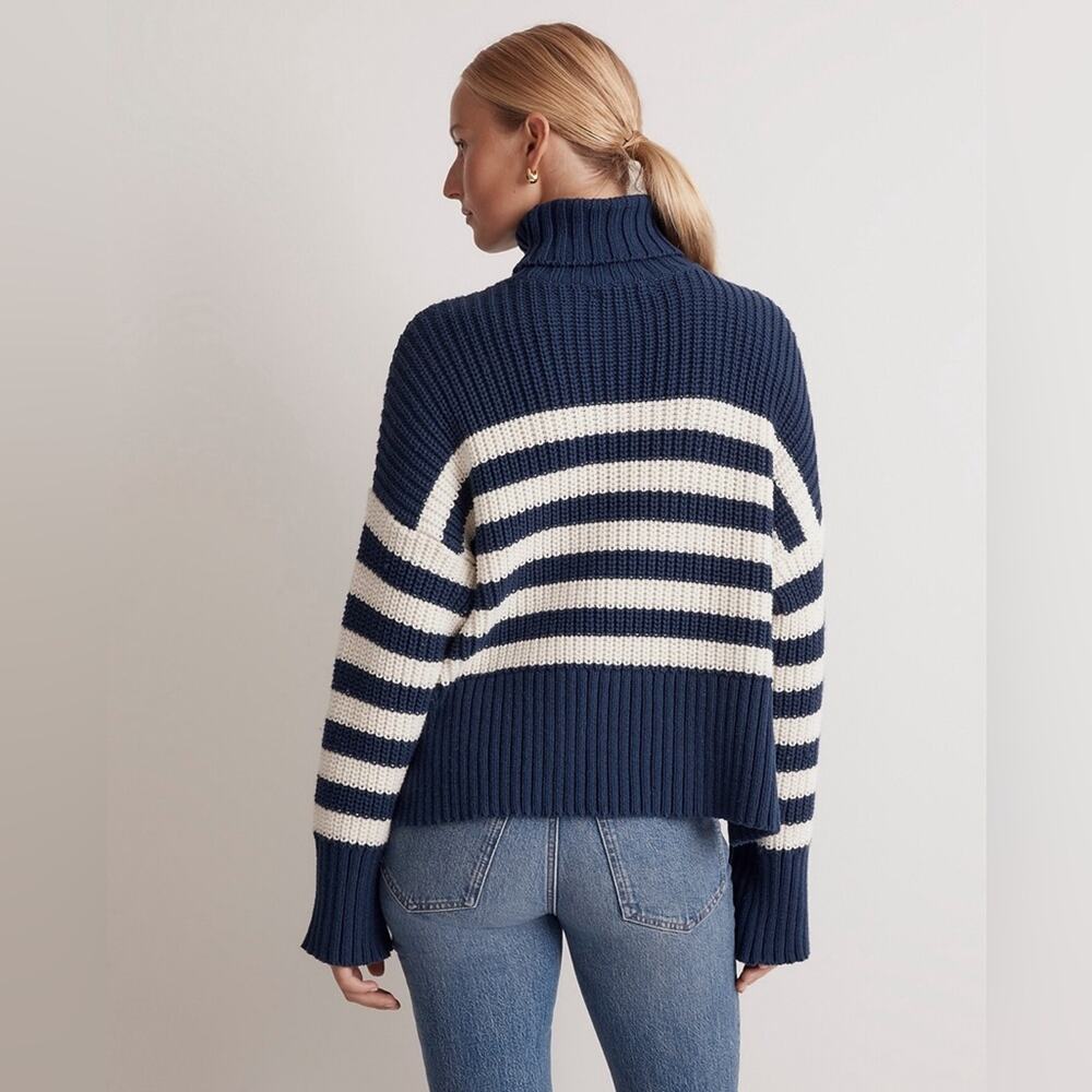 Madewell Wide Rib Turtleneck Sweater Navy and White Striped Women’s size XXS - Picture 10 of 11